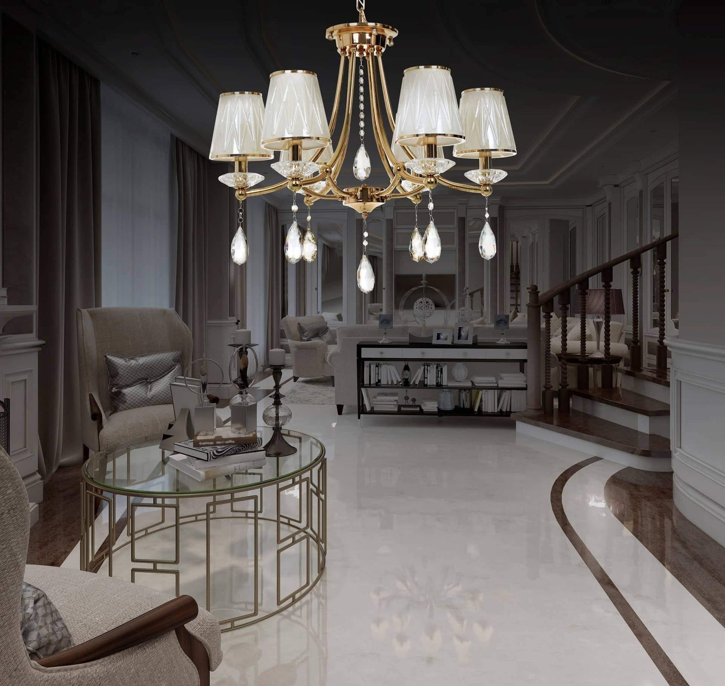 CLASSIC GOLD CRYSTAL CHANDELIER DOMINNI W6 - LuminaLux
