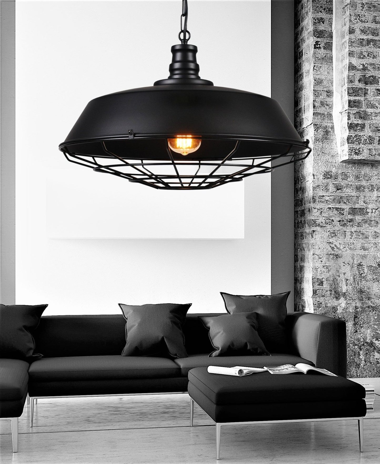 INDUSTRIAL LOFT PENDANT LAMP BLACK ARIGIO D45 - LuminaLux