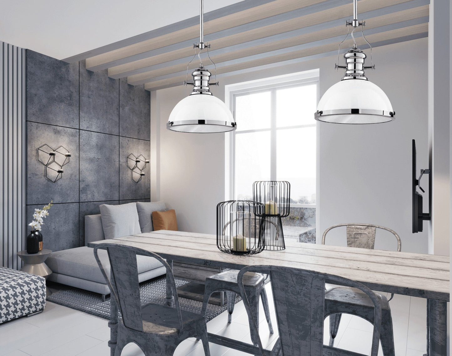 INDUSTRIAL LOFT PENDANT LAMP WHITE ETTORE - LuminaLux