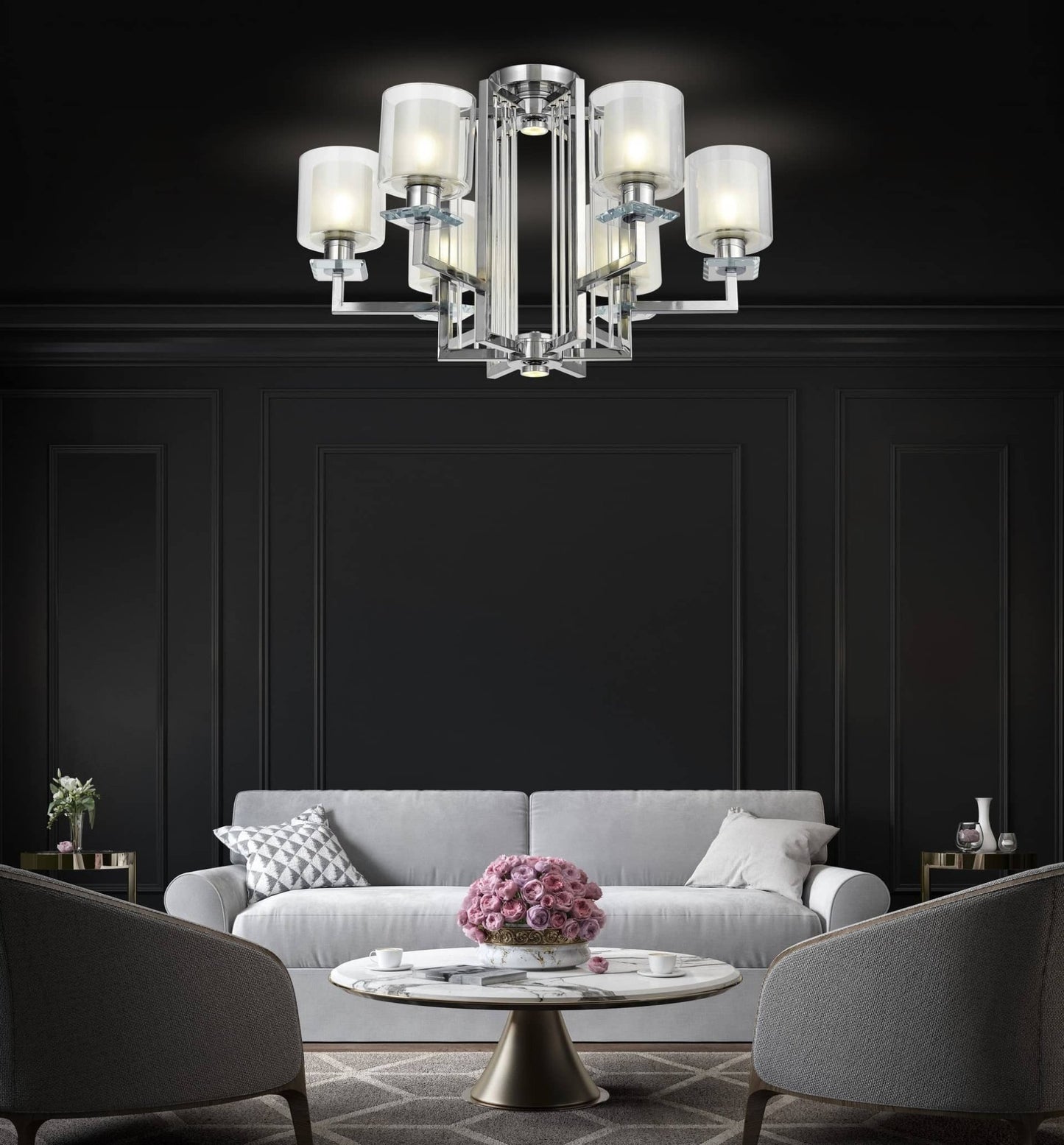 MODERN CHROME CEILING LAMP MANHATTAN W6 - LuminaLux