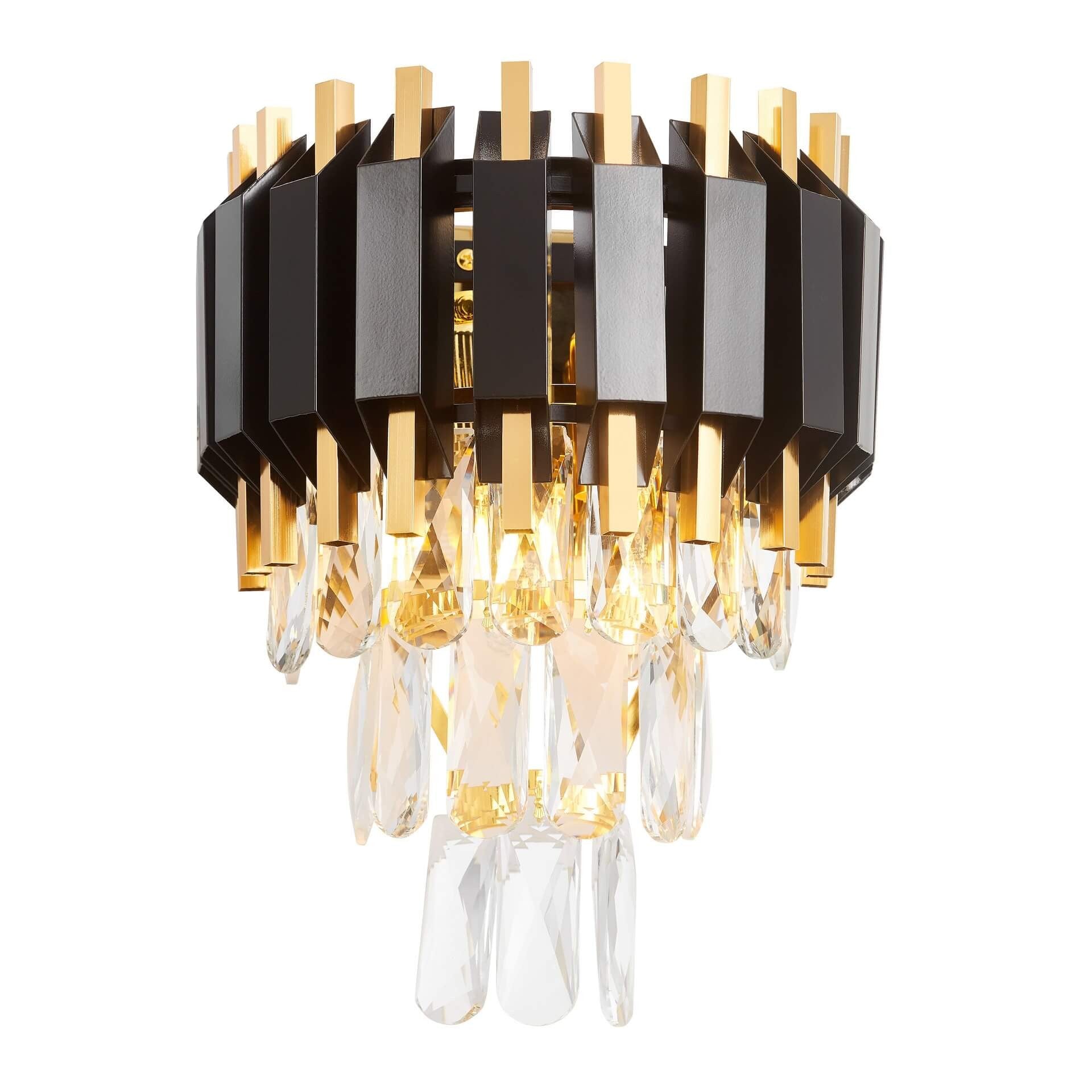 BLACK - GOLD CRYSTAL WALL LAMP RIVO W2 - LuminaLux
