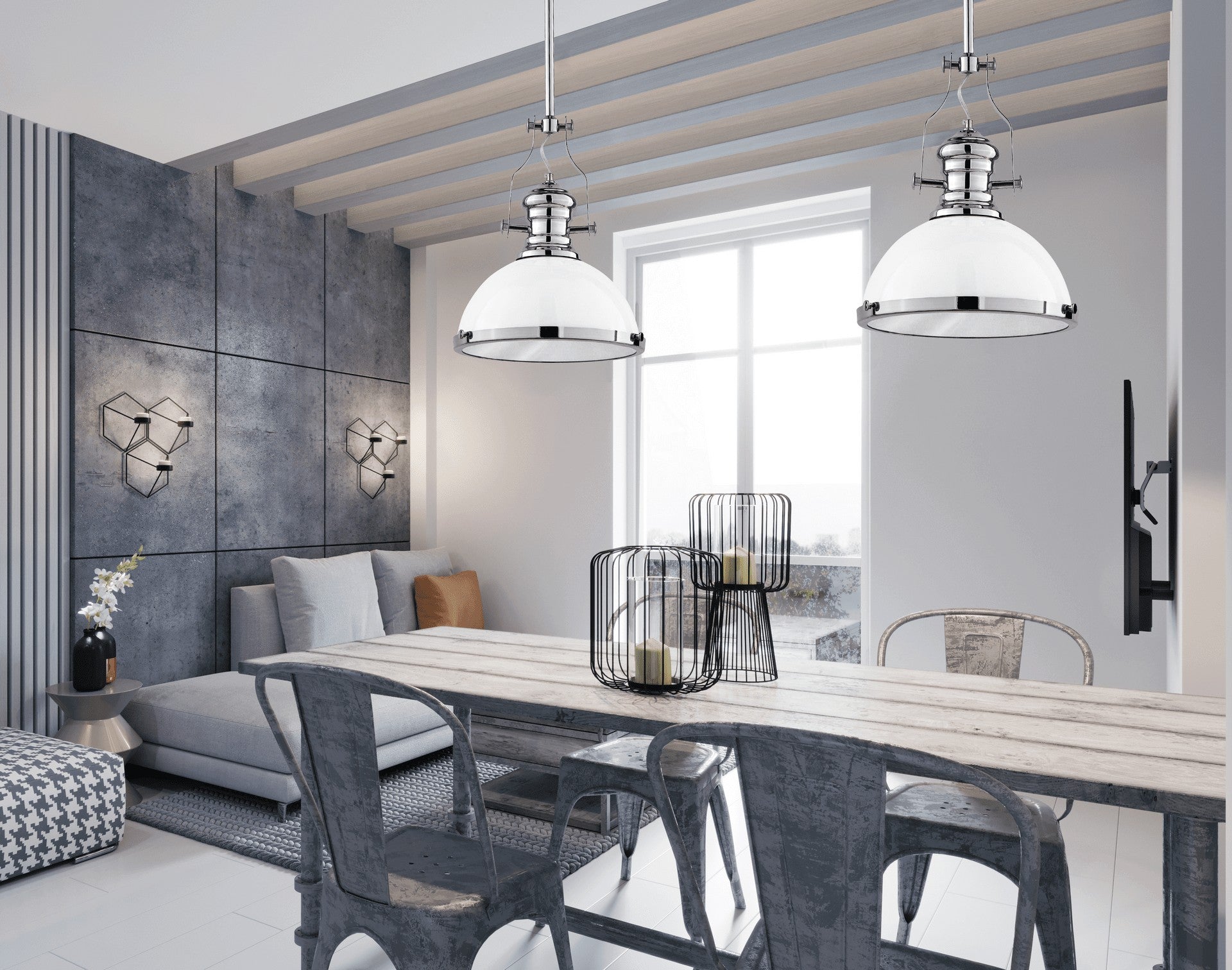 INDUSTRIAL LOFT PENDANT LAMP WHITE ETTORE - LuminaLux