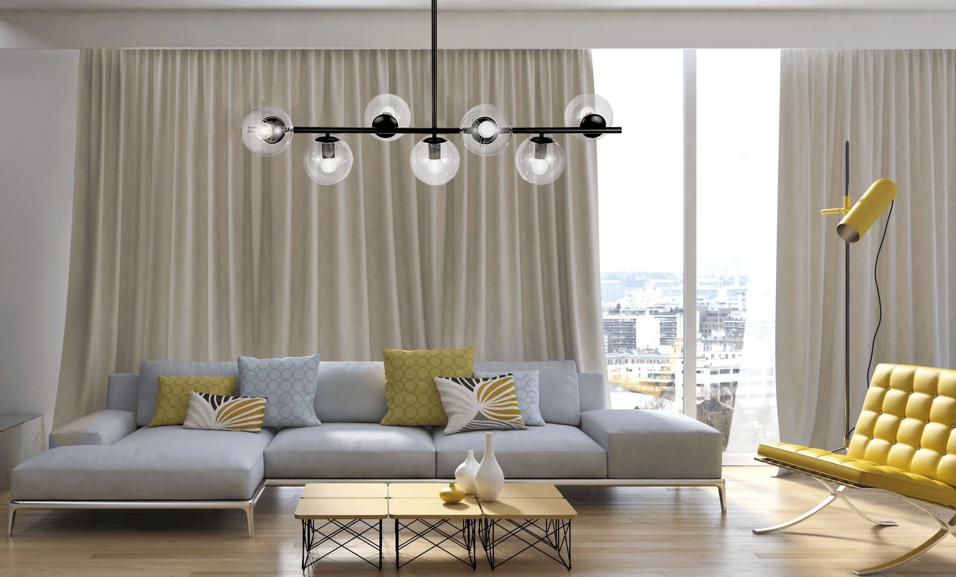 MODERN BLACK AND TRANSPARENT PENDANT LAMP FREDICA W7 - LuminaLux
