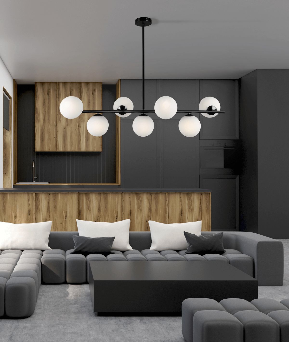 MODERN BLACK AND WHITE PENDANT LAMP FREDICA W7 - LuminaLux