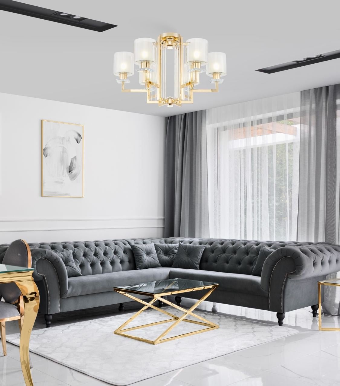 MODERN GOLD CEILING LAMP MANHATTAN W6 - LuminaLux