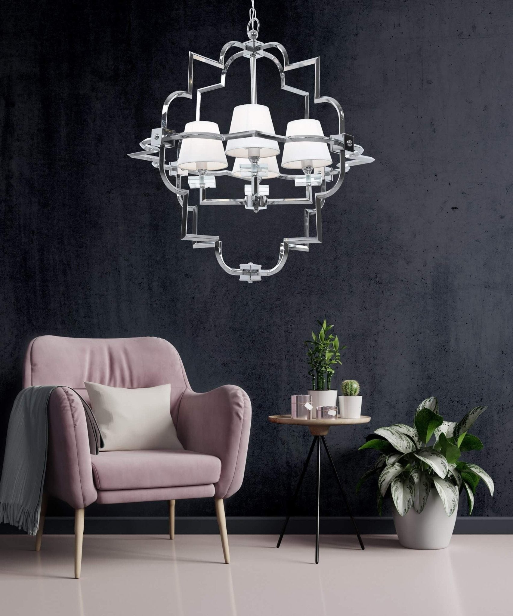WHITE CHROME MODERN PENDANT LAMP BALTIMORE W4 - LuminaLux