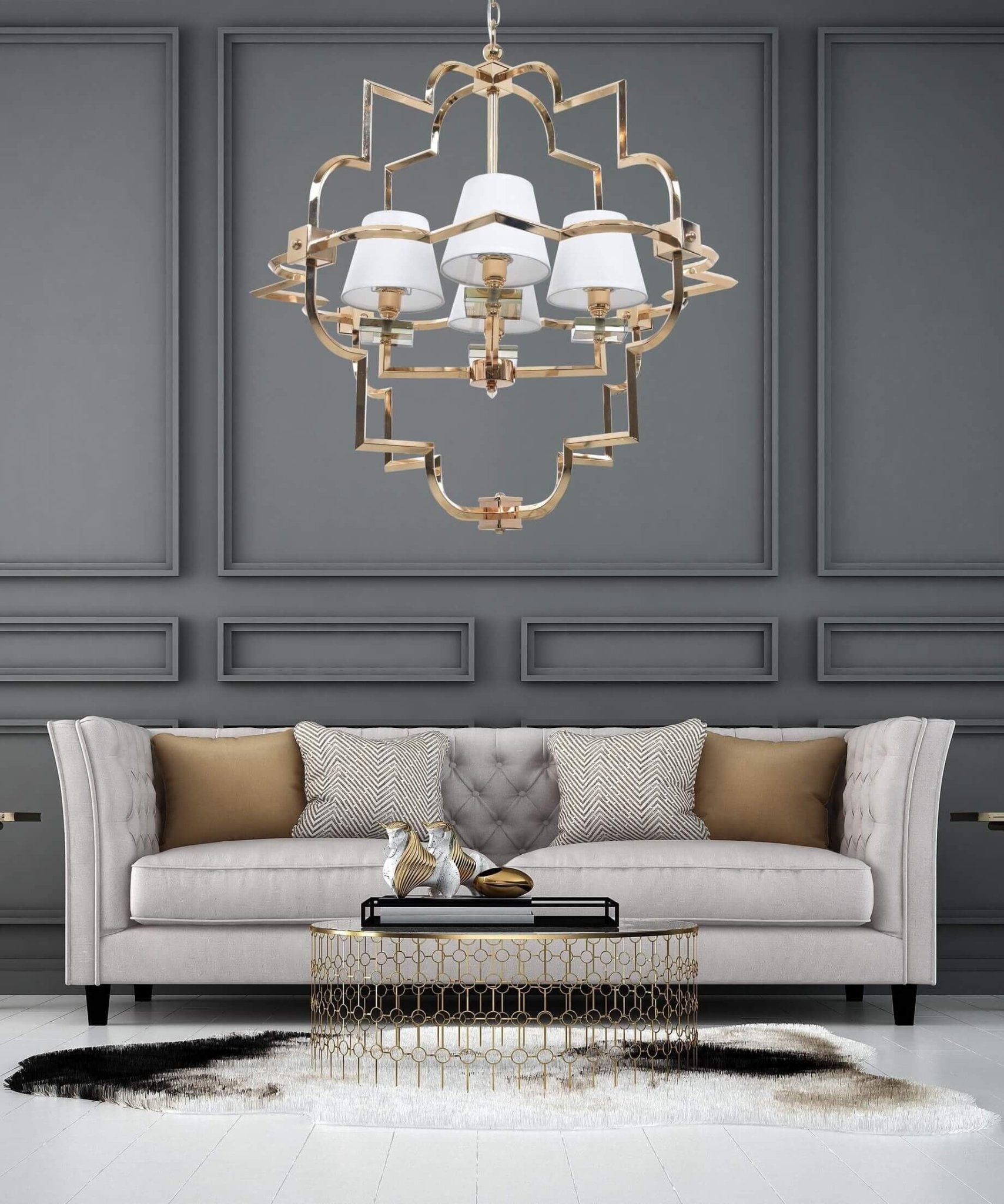 WHITE - GOLD MODERN PENDANT LAMP BALTIMORE W4 - LuminaLux